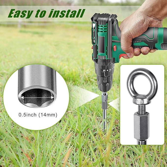 18'' Ground Anchors Screw in Heavy Duty 12mm Solid Steel, 3" Spiral Blade with Smooth Edges, Fully Welded Design for Mobile Home, Shed, Trampoline, Swing Set, Carport, Earth, Tent, 6Pack