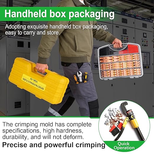 Twidec/230PCS Battery Cable Ends Kit AWG 8 6 4 2 1 1/0 2/0 Heavy Duty Copper Lugs Cable Wire Lugs,Copper Ring Terminals Connectors with Heat Shrink Tube and Hydraulic Crimping Tool 10 Tons with 9 Die