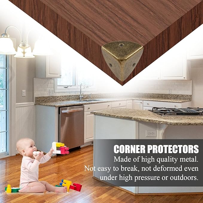 24pcs Antique Corner Guards Box Edge Protector, Shelf Edge Protector Decorative, Wood Guard Corner Hardware with Mounting Screws(Bronze)