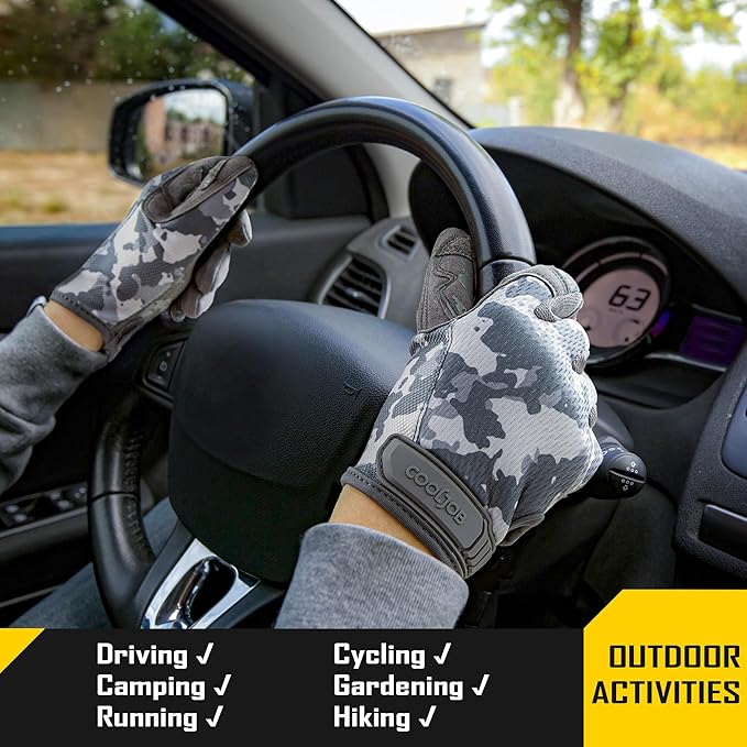 COOLJOB Mechanic Safety Work Gloves, Enhanced Anti-Slip Grip Tactical Gloves, Touchscreen, Breathable, Ultra-Soft, S-XL