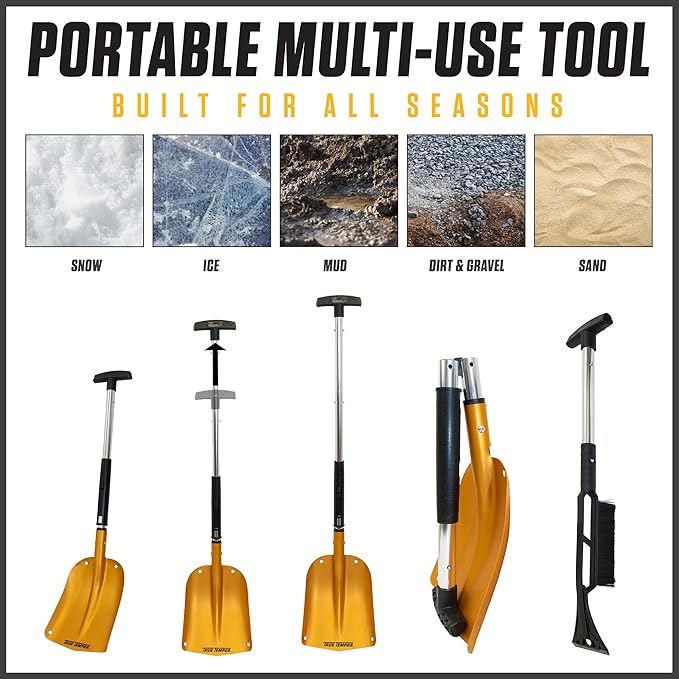 True Temper 3-in-1 Emergency Shovel for Car or Truck, Foldable with Ice Scraper, Ice Brush, Compact Storage for Vehicle or Hiking, Use in Snow, Dirt, Ice, or Gravel