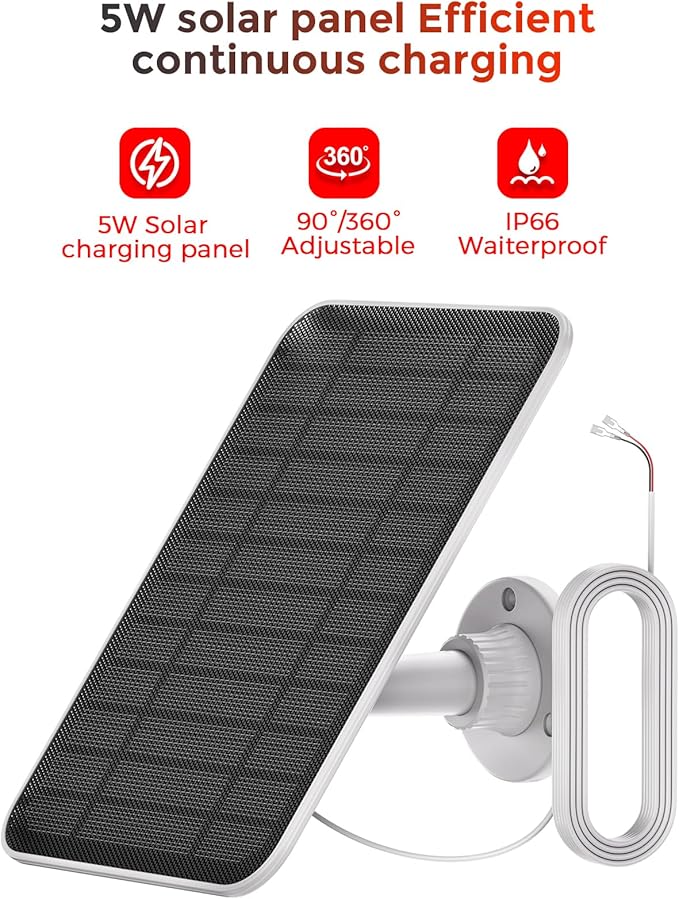5W Solar Charger for Battery Video Doorbells, Solar Panel with 19.6FT Cable Compatible with Battery Doorbell Plus/Pro/3/3+/4 – Weatherproof Solar Power Supply for Continuous Charging
