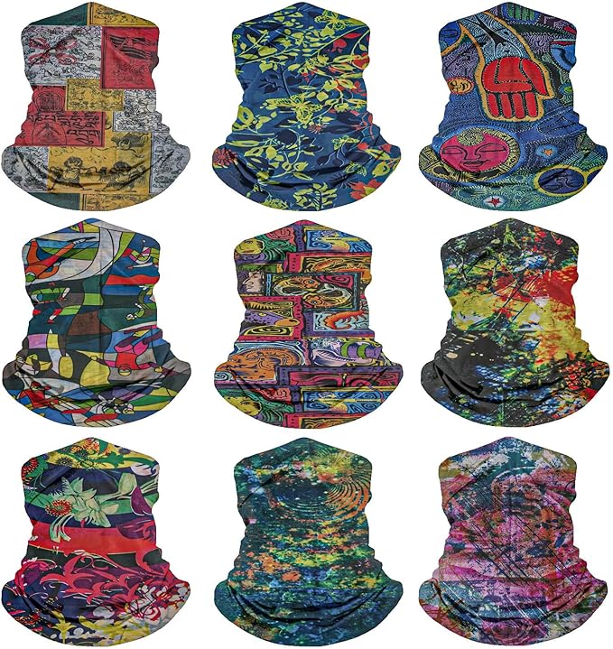 9Pcs Headwear Neck Gaiter for Women Balaclava Tube UV Face Mask Headband Men Ski Cooling Warm Bandanas Wrap Pack
