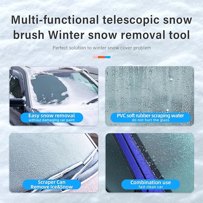 34'' to 41'' Extendable Snow Brush, Ice Scraper for Car Windshield, Emergency Snow Shovel Snow Broom with Foam Grip 180° Pivoting Brush Head, Telescoping Snow Scraper for Car SUV Truck, Orange