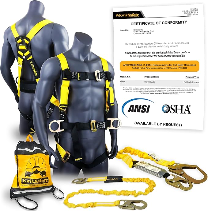 KwikSafety - Charlotte, NC - HURRICANE Safety Harness [3 D-RINGS, BACK SUPPORT] ANSI Tested OSHA Compliant