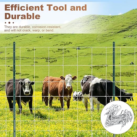 T-Post Clips (100pcs) Fence Wire Clips, Galvanized Steel Fence Clips, Time-Saving Convenient Pre-Cut Wire Ties