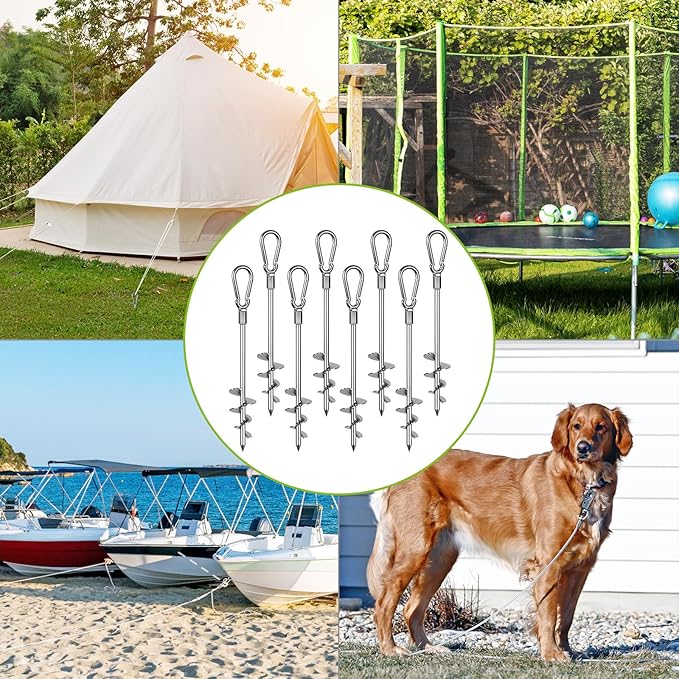 SELEWARE 4 Pack Trampoline Stakes Heavy Duty Ground Anchors High Wind Trampoline Stakes Anchors Spiral Earth Anchors for Secure Animals Trampolines Tents Shed Swing Set Mobile Homes Carport