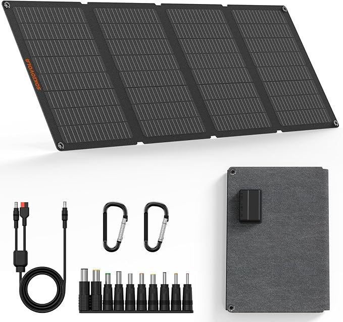 50W Portable Solar Panels,Foldable Solar Panel Charger IP68 Waterproof with USB-A and USB-C Ports DC 18V Output for Small Power Station Outdoor Camping RV Trip