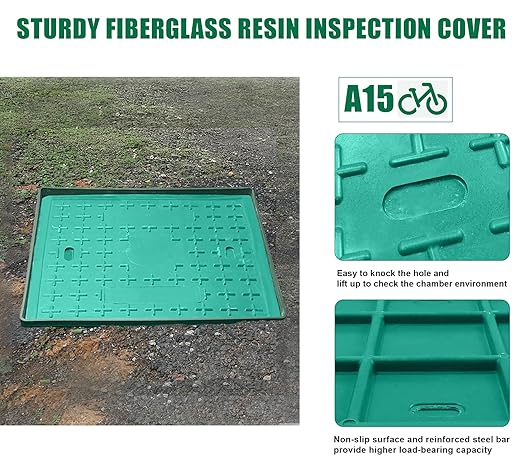 33.5x33.5x31.5in Underground Splice Boxes W/FRP Inspection Cover Large Enclosure Precast Polyethylene Distribution Pull Box Access Electrical Junction Boxes Drillable Tapered Wiring Chamber