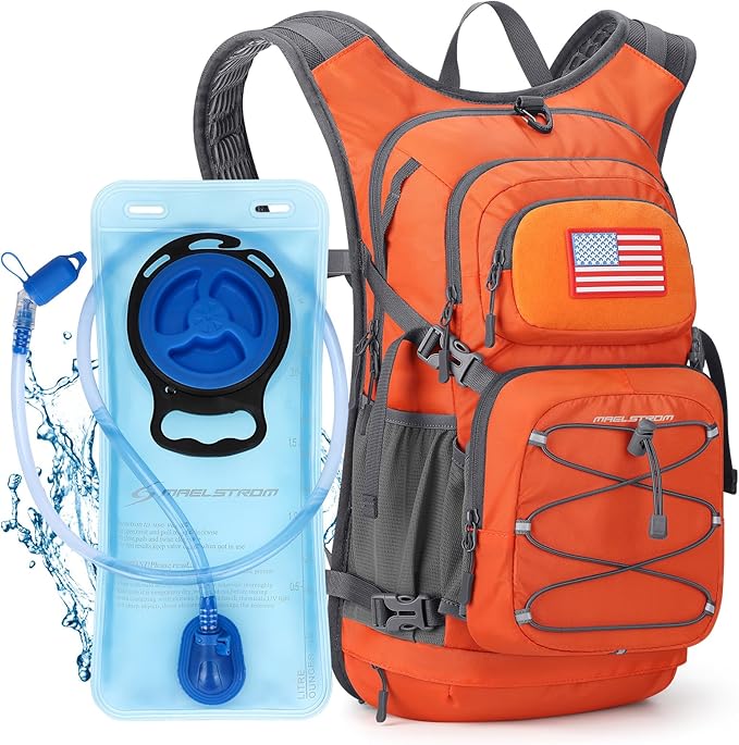 Maelstrom Hydration Hiking Backpack with 2L/3L Water Bladder, High Flow Bite Valve Water Backpack Men Women Lightweight Insulation for Hiking, Cycling, Running, Climbing, Camping