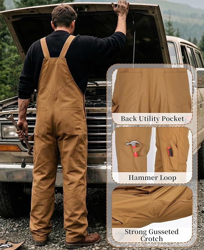 BOCOMAL Men's FR Bib Overall Duck Canvas Fire Resistant/Flame Resistant Workwear Relaxed Fit Unlined