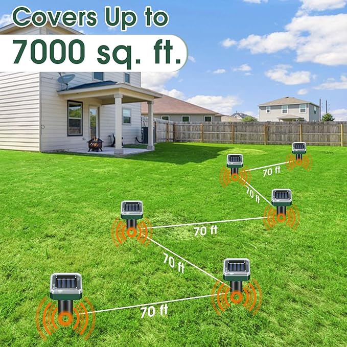 Mole Repellent Solar Powered, Ultrasonic Repeller 4-Pack, Waterproof Sonic Spikes Gopher Vole Groundhog Snake Chipmunk Mole Deterrent Get Rid of Moles in Your Yard (4)