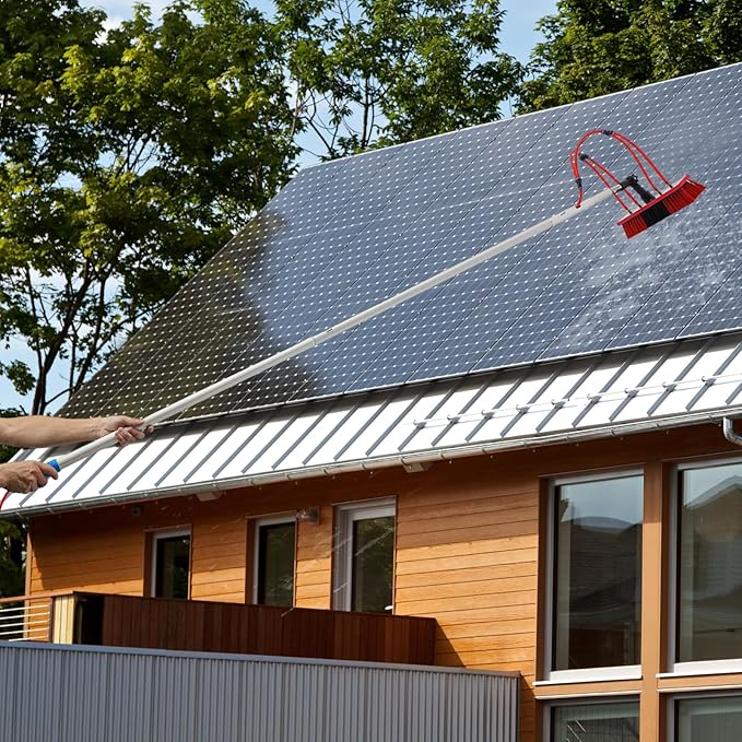19 FT Solar Panel Cleaning Kit, Window Cleaning System, 35M Hose & Rotating BrushHead, Washing Equipment Window Cleaner Tool Water Fed Pole Kit for Roof Caravan Solar Panel