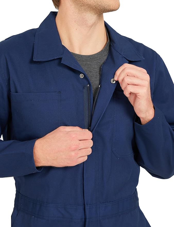 Ubon Long Sleeve Coveralls for Men, Zip Front Cotton Twill Work Coverall, Action Back Jumpsuit with Pockets