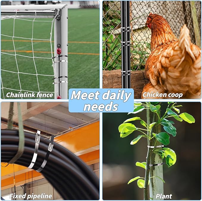 500PCS Metal Zip Ties, Silver Black 12 Inch Heavy Duty Metal Zip Ties, Multi-Purpose Self-Locking Cable Tie for Vehicles Farms Plants Fences Pipe Bundling