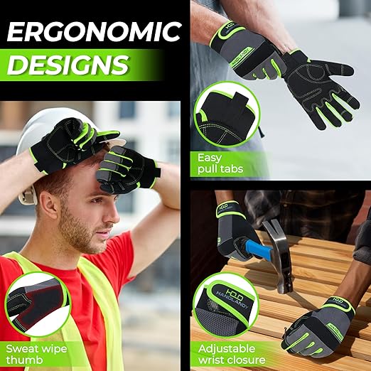 HANDLANDY Work Gloves Mens & Women, Utility Safety Mechanic Working Gloves Touch Screen, Flexible Breathable Yard Work Gloves (Large, Green)