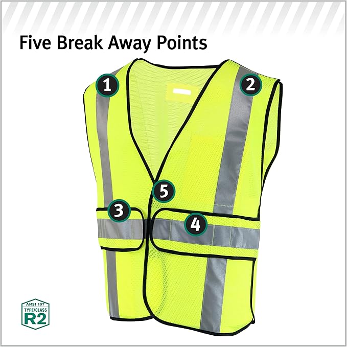 Safety Works High Visibility ANSI Class II Type R Breakaway Safety Vest