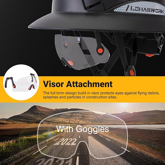 Full Brim Hard Hat Construction OSHA Approved Vented Hard Hat Cascos De Construccion Adjustable Cool Vent Work Safety Helmet for Men and Women