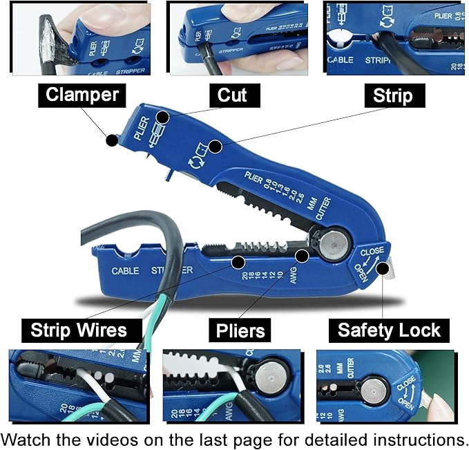 ORX PLUS TOOLS DIY Cables/Wires Stripper 10-20 AWG(0.8-2.6mm²),Wire Cutter, Round Cable Stripper & Safety Retractable Cutter Kit for Electronic and Automotive Repair