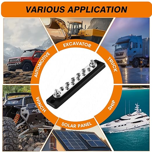 Common Busbar Power Distribution Block Battery Terminal Block for Car & Marine Applications 1/4" M6 150A with Dustproof Cover & Screw CBB (10 Poles)