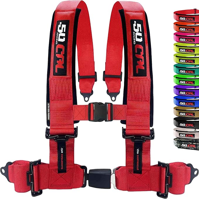 1pc 4 Point Harness for Bucket Seat, Push Release, 10 Color Options, Racing Harness, Race Car, Off Road, UTV, RZR (Red, 2 inch)