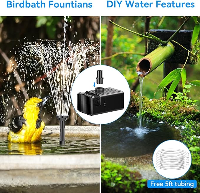 POPOSOAP 8W Solar Fountain Pump with Built-in 3600mAh Battery, Solar Powered Bird Bath Fountain with Dry-run Protection & Double-layer Nozzles 5Ft Tubing for Pond, Bird Bath, Backyard Water Feature
