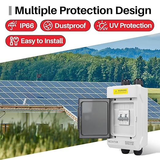 Solar Panel Disconnect Switch 60A 550VDC Solar Shut Off Switch 2 Poles Outdoor DC Miniature Circuit Breaker Box, Waterproof UV-Proof for Solar PV Home Systems (550V 60A)