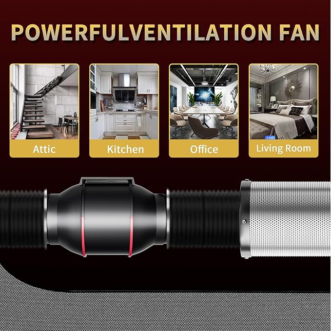 Inline Duct Fan 6 Inch 390 CFM with Variable Speed Controller Ventilation Exhaust Fan for Grow Tent, Hydroponics, Indoor Garden, Low Noise HVAC Vent Blower