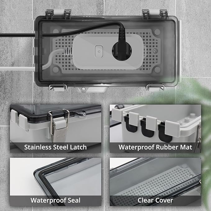Mini Outdoor Extension Cord Cover Box for Outside Outlet Plug Cover Weatherproof, 7.9x4x2.8” Electrical Project Enclosure,IP67 Outdoor Electrical Box