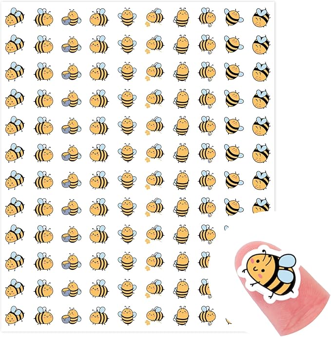 JarThenaAMCS 2400Pcs Mini Bee Sticker Cartoon Honey Bumble Paper Decal Cute Self-Adhesive Sticker for Holiday Summer Planner Reward Envelope Scrapbook DIY Party Supplies, 0.5 in