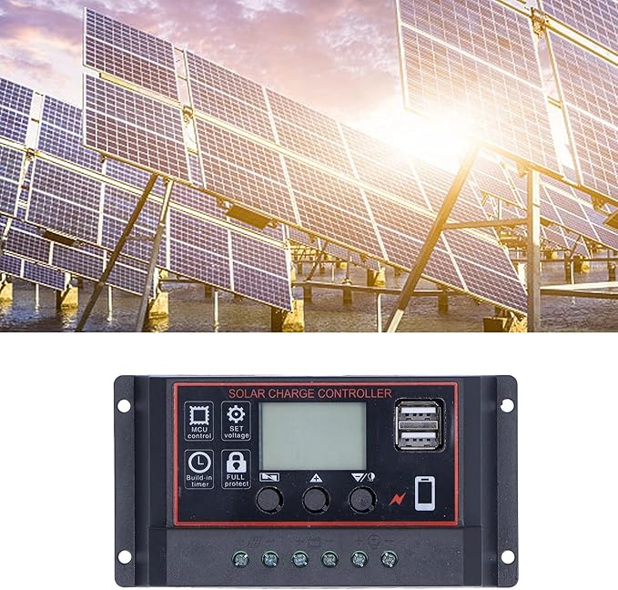 Walfront Smart Controller 3A USB Solar Battery Panel Charging Device Solar Battery Regulator with LCD Display 12V/24V(30A), Solar Controller