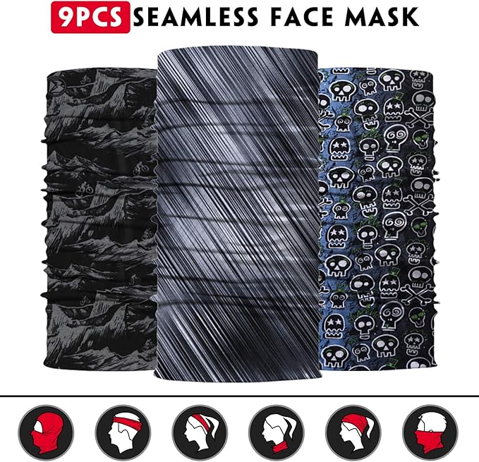 Venswell Neck Gaiter Face Mask Men Women,Seamless Bandana Rave Face Cover Scarf Mask,Balaclava,Headband, Head Wrap,Headwear