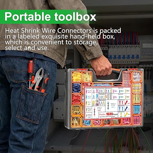 Twidec/1530PCS Ultimate Heat Shrink Wire Connectors Kit,Waterproof Electrical Spade Connector Kit,Copper Cable Wire Lug Insulated Crimp Spade Fork Ring Terminal T-Tap Butt Splice Male Female Connector