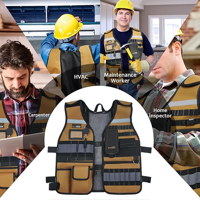 MELOTOUGH Tool Vest Safety Work Vest with Adjustable Straps,Removable Phone Holder for Electrician,Construction,Carpenters