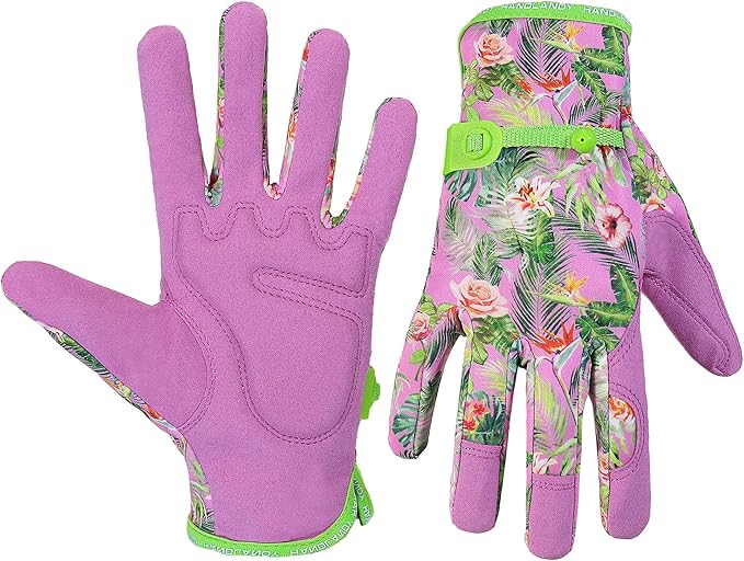 HANDLANDY Work Gloves for Women, Breathable Leather Gardening Glove for Yard Maintenance, Hand Protection with Touch Screen