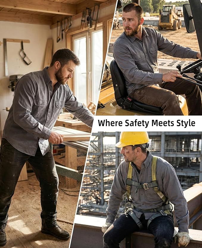 BOCOMAL FR Shirts Button Down Dura-Light 6.5 oz Soft Heather Series Utility Chest Pockets Flame Resistant Work Shirt CAT2