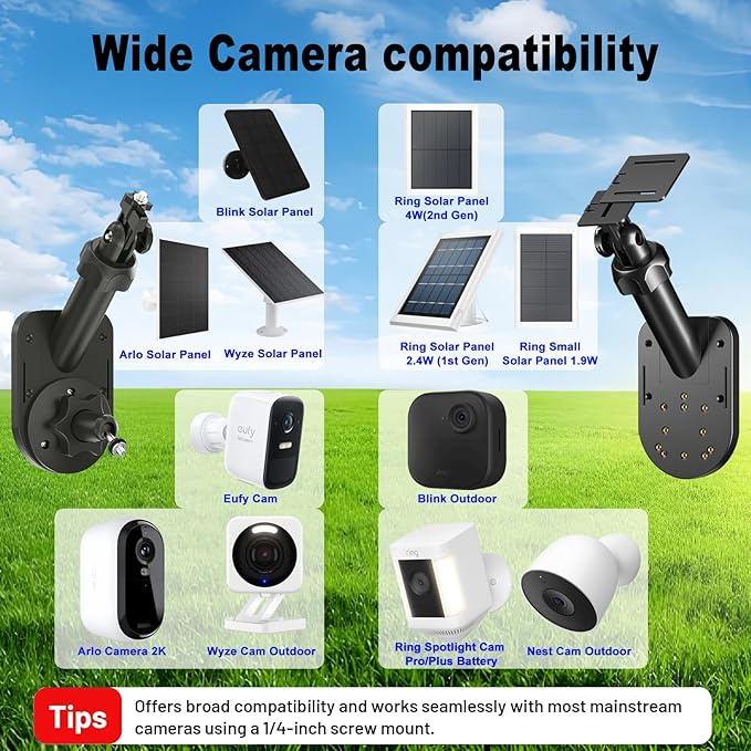 Wall Mount for Cameras and Solar Panels, 2-in-1 Pole Mount Compatible with Blink Outdoor 4 (4th Gen) & 3rd Gen & Outdoor 2K+, Ring, Solar Panel, with 1/4"-20 Screw Hole, Adjustable Angle -Black