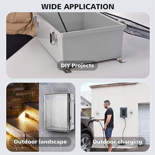 Waterproof Outdoor IP67 Junction Box(20.1"x16.1"x7.9") with Mounting Plate, Hinged Clear Cover and Wall Brackets - Weatherproof ABS Plastic Electrical Enclosure for DIY Projects(510x410x200mm)