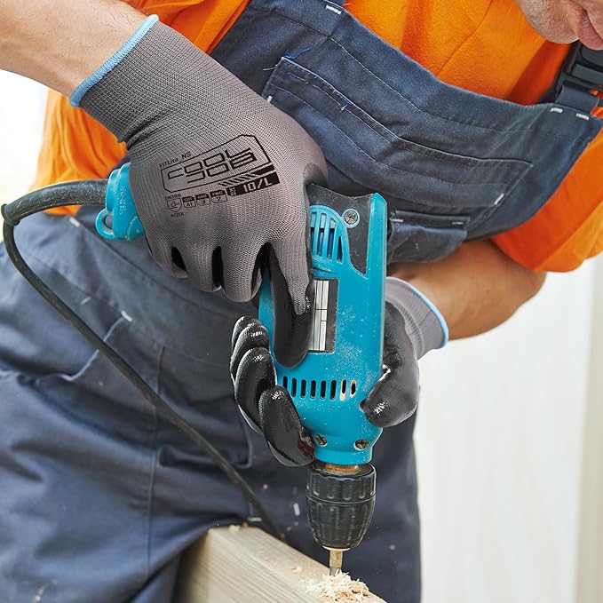 COOLJOB 20 Pairs Nitrile Dipped Safety Work Gloves with Grip, Non-slip Rubber Coated Bulk Garden Gloves for Men, Heavy-duty Oil Resistant for Truck Driver, Warehouse Box Handler, Medium, Gray