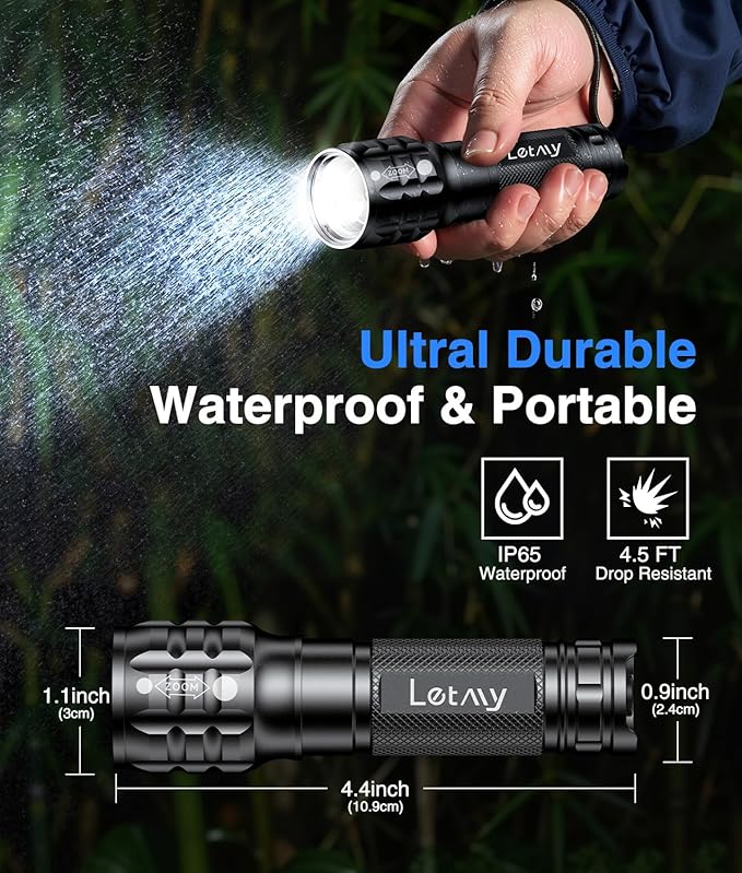 LETMY 2 Pack Rechargeable Flashlights High Lumens, 3 Modes Bright Small Flashlight for Home Tactical Flashlights Rechargeable, Zoomable LED Flashlights Waterproof for Outdoor,Camping Emergency