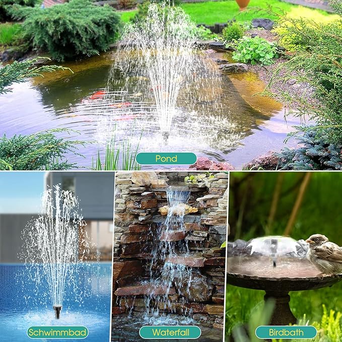 Antfraer 12W Solar Fountain Pump, Solar Pond Pump 160GPH Adjustable Flow with 16.5Ft Cord & 6.6Ft Tubing for Ponds, Wildlife Gardens, Bird Baths & DIY Water Features