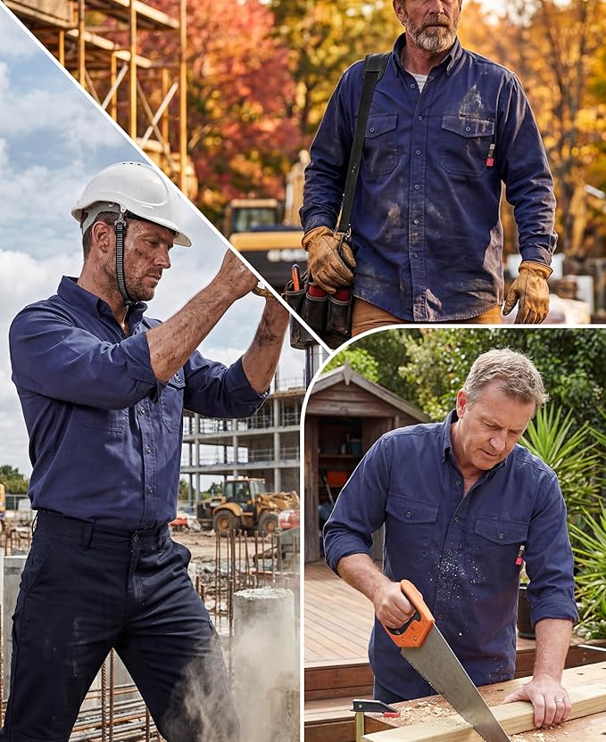 KONRECO FR Shirts for Men 6.5oz Lightweight Work Uniform Flame Resistant Welding Shirt/Water & Stain Repellent