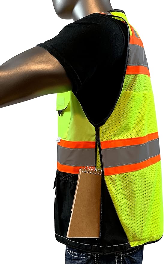 C Vest for Mens Safety Vest With Zipper and Utility Pockets Premium Black Series Surveyors Vest (Medium, Yellow/Black)