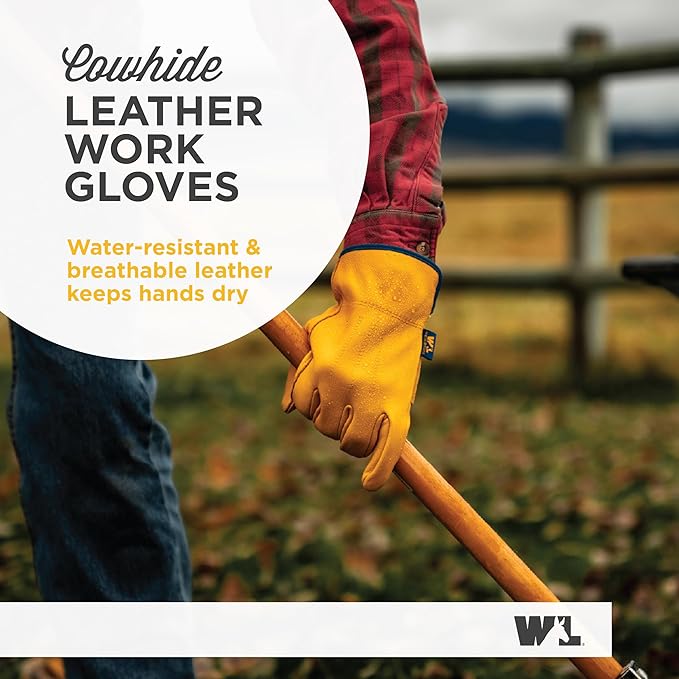 Wells Lamont Men's Slip-On HydraHyde Leather Work Gloves – Water-Resistant, Breathable, Durable – Ideal for Gardening, Landscaping, Ranching – Heavy Duty Leather Work Gloves – Saddletan, Large