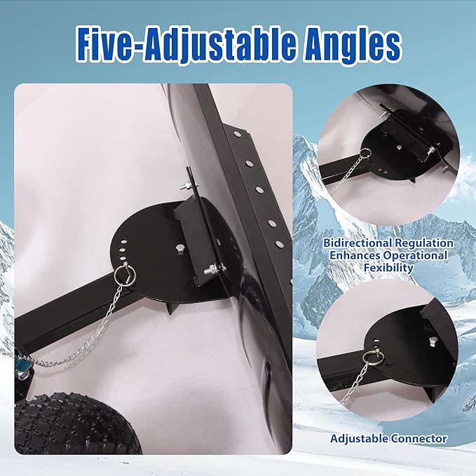 Snow Shovel with 2-Wheel,29in Heavy Duty Snow Plow Hand Pusher for Snow Removal,5 Adjustable Blade Angle & Height Ergonomic Handle,Efficient Clean Tool for Driveway Sidewalk and Pavement