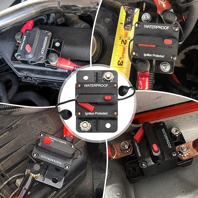 RED WOLF 40 AMP Car Circuit Breaker w/Manual Reset Switch Inline Fuse Holder Inverter for Motor Trolling Vehicles Audio Radio Solar System Protection 12V-48V DC with Wire Lugs Copper Washer Screws