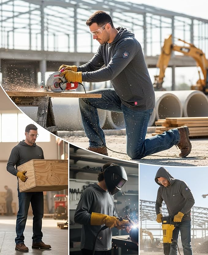 BOCOMAL FR Hooded T Shirts Chest Pocket Fire Resistant Summer Hoodie NFPA2112 CAT2 Flame Retardant FRC Welding Work Shirt