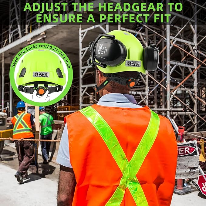 GREEN DEVIL Hard Hat Safety Helmet with Visor and Ear Muffs Men Women Vented Work Hardhat ANSI Z89.1 Cascos De Construccion for Industrial Construction Forestry