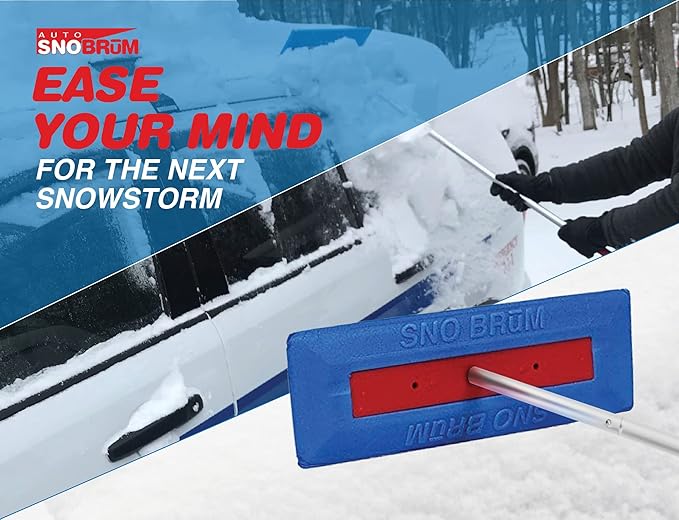 Snow Remover for Cars and Trucks - 28 to 63 Inch Automotive Snow Brush with Foam Head and 4 Piece Handle - Push-Broom Design - No-Scratch Snow Removal - 1 Pack