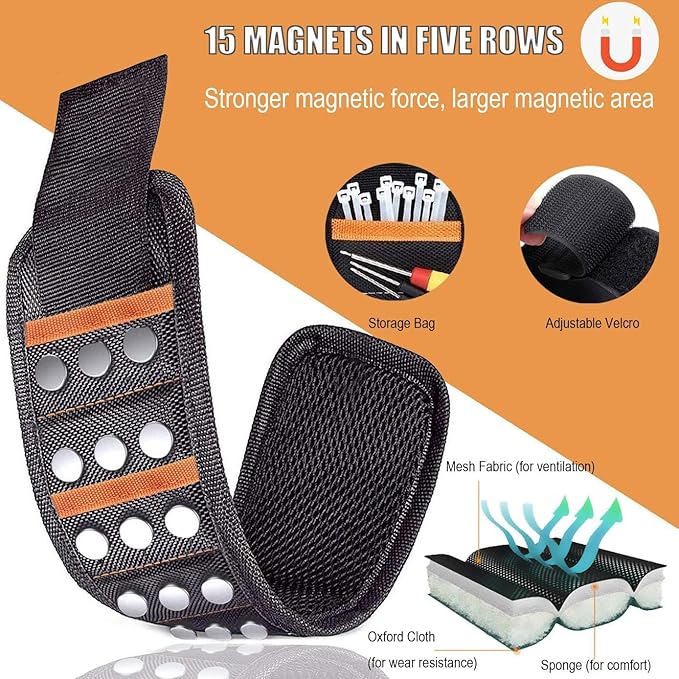 Magnetic Wristband Mens Gifts for Birthday Father's day Christmas, Unique Tool for Holding Screws Gadgets Gift for Dad, Husband, Boyfriend, Handyman mechanics (Black)